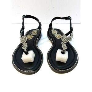 GC Shoes Women's Cali Embellished T Strap Flat Sandals Size 8.5 Black NWT/BOX